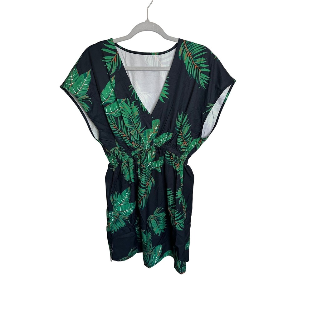 Cupshe Women's Dress Size S Black Green Tropical Leaf Print V Neck Mini - Picture 2 of 6